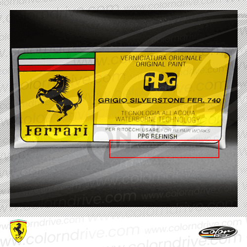 FERRARI paint code label example 4